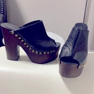 Charles David black leather studded mules
